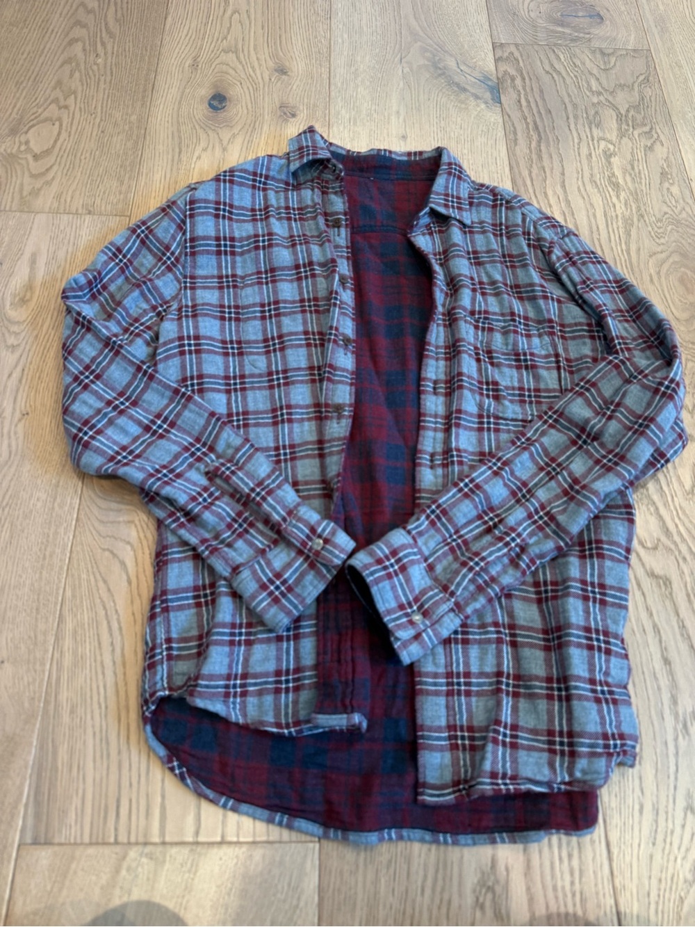 Reversible Plaid Flannel Shirt - Gray & Burgundy